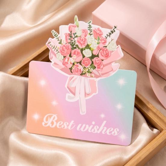Decorative Floral Greeting Cards 10Pcs 3D Flower Thank You Card, Bouquet Best Wishes Card Note Appreciation Gifts for Anniversary, Mother's