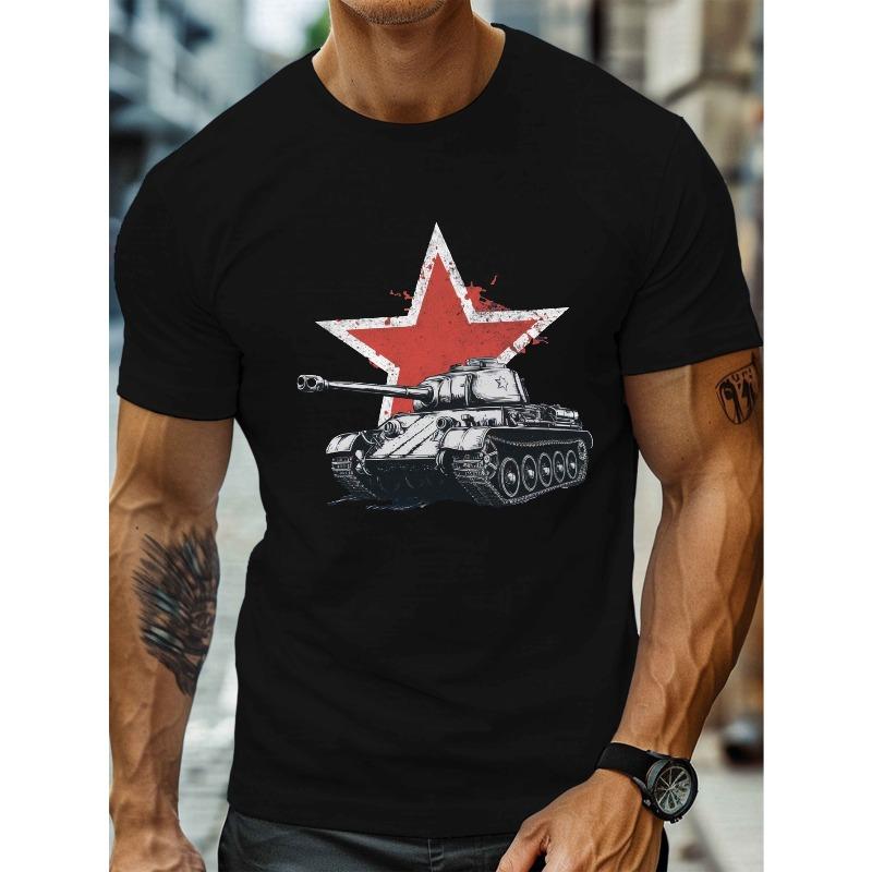 

European sizes Detailed T 34 tank illustration Men S Casual Grew Neck Short Sleeve T-Shirt For Summer 2XL чёрный