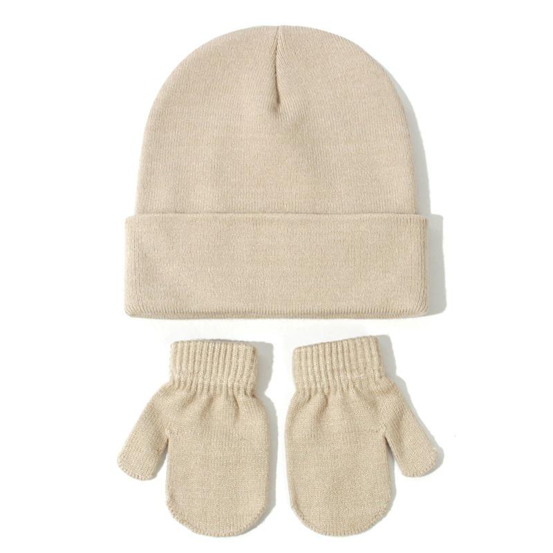 Autumn Winter Boys Girls Knitted Hat Glove Set Fashion Joker Solid Color Thick Soft Warm Wool Hooded Party Photography Props