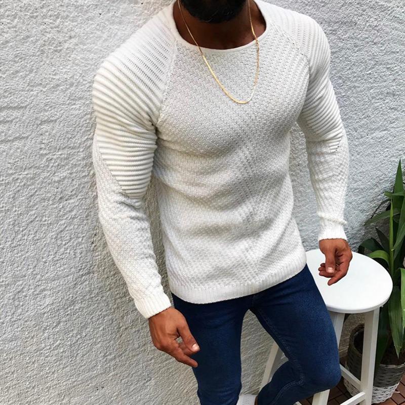 Pull en Tricot pour Homme, Coupe Ajustée à Manches Longues et Col Rond, Haut d'Automne Hiver Style Européen pour Homme, Tricot Décontracté