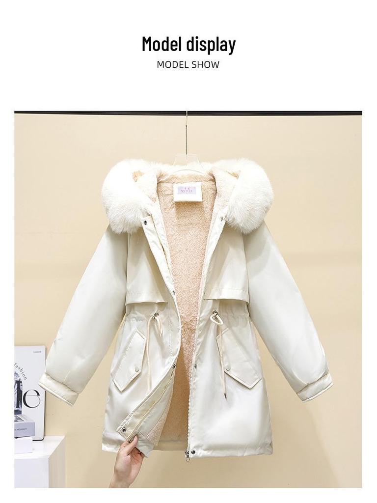 Damska zimowa parka z podszewką z polaru - Gruba, ciepła kurtka z kapturem w stylu japońskim i koreańskim