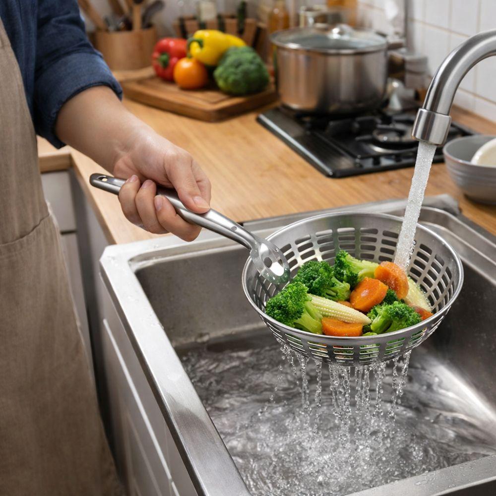 Heat-Resistant Stainless Steel Colander Anti-scald Heavy Duty Long Handle Skimmer Hanging Mesh Strainer Food Straining Spoon