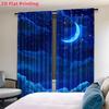 Stars Moon Print Curtains Suitable Bedroom Living Room Kitchen Decoration Home Window Curtain Set Of 2 Made Polyester Washable Area Ready
