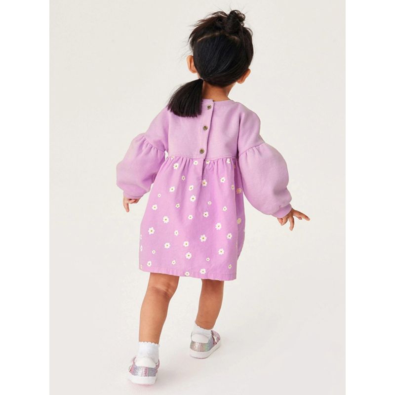 Girl Purple Little Daisy Long Sleeves Dress Baby Pure Cotton Spring and Autumn Clothing Children Toddler Mid Length Long Length Sweatshirt Skirt