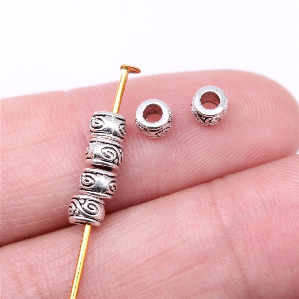 100Pcs Spacer Bead Charms Necklac Pendant Antique Silver Color 4X4X3mm