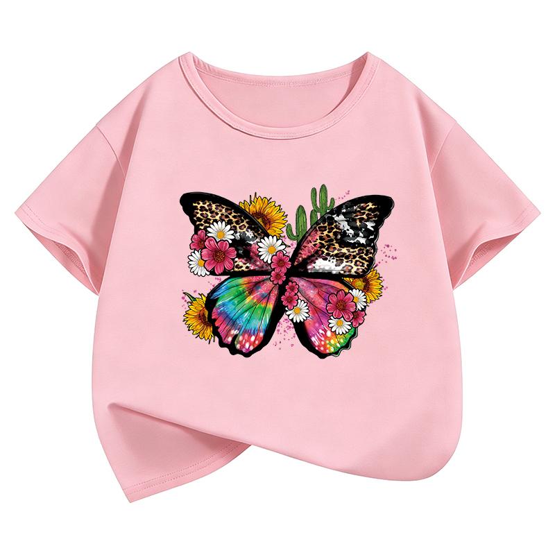 Y2k Butterfly Design T-Shirt Printed T Shirt Girls' Manga Short Sleeve Tops T-Shirts Cute Boys Kids Clothing Summer Spring