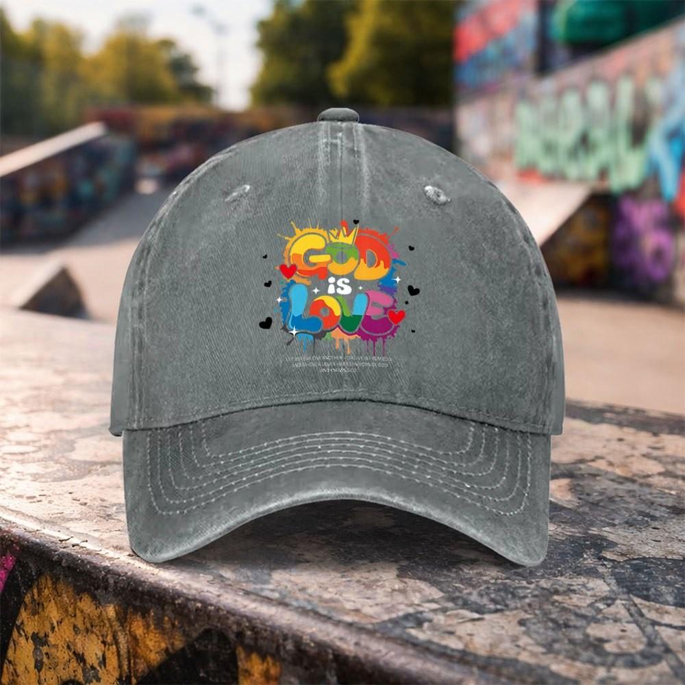 God Is Love Graffiti Baseball Cap Washed Cotton Adjustable Outdoor Sport Sun Hat