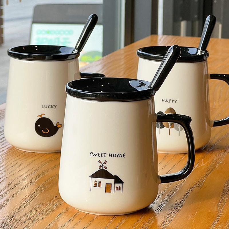 Ceramic Cup with Lid Spoon Creative Mug High Value Cup Souvenir Gift Box Office Coffee Water Cup