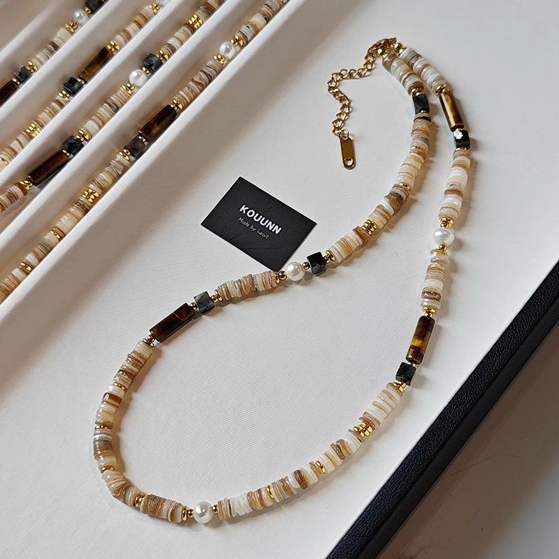 Women's Y2K Style Freshwater Pearl & Tiger Eye Stone Necklace