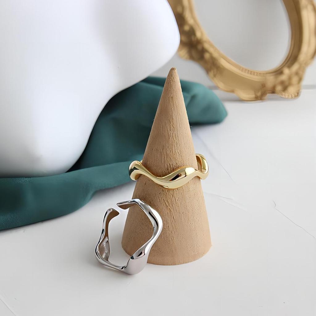 Anel Liso Ondulado Cor Dourada Para Mulheres Design Geométrico Anel de Linha Irregular Acessórios de Festa Minimalistas Joias