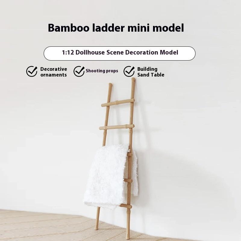 1:12 Scale Dollhouse Simulated Bamboo Ladder Model Micro Landscape Small Ornament Diy Home Decoration Accessories