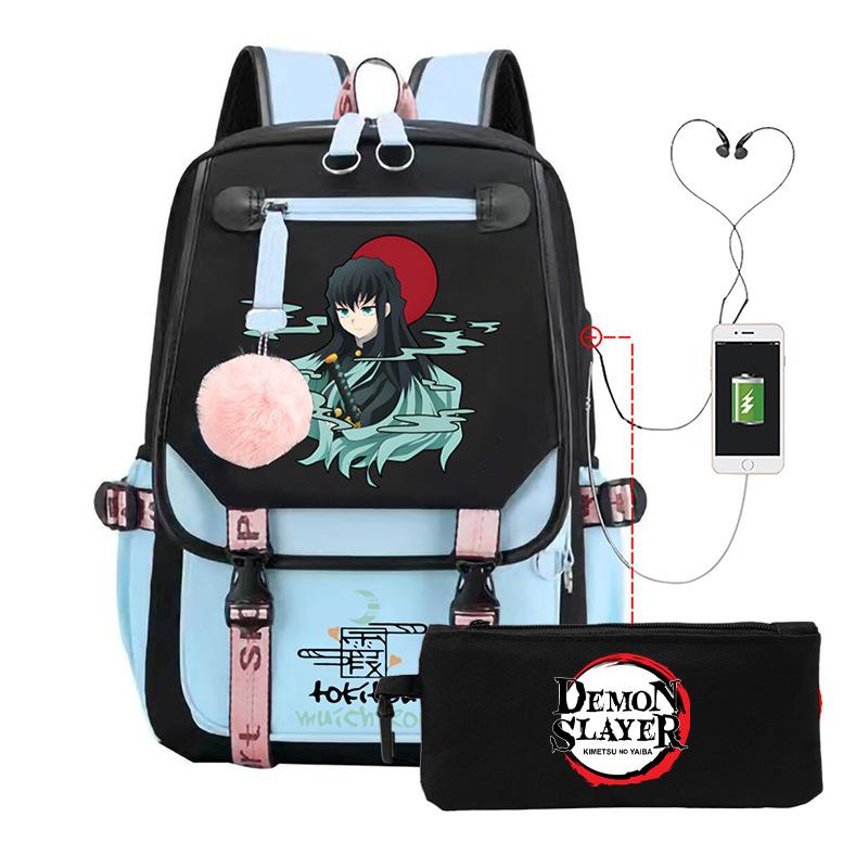 Two-dimensional peripheral day man ghost extinguishing backpack pencil bag large capacity student leisure schoolbag with USB port