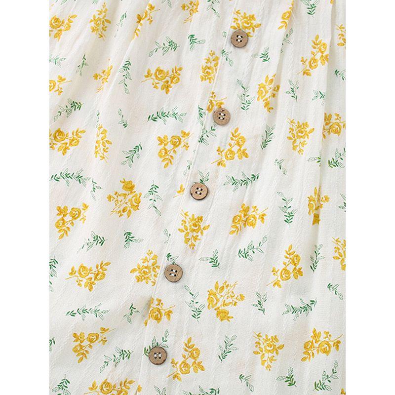 Kids Floral Suit Skirt 2024 Summer New Girl Pure Cotton White Woven Short Sleeve T-shirt Thin Two-Piece Suit 6
