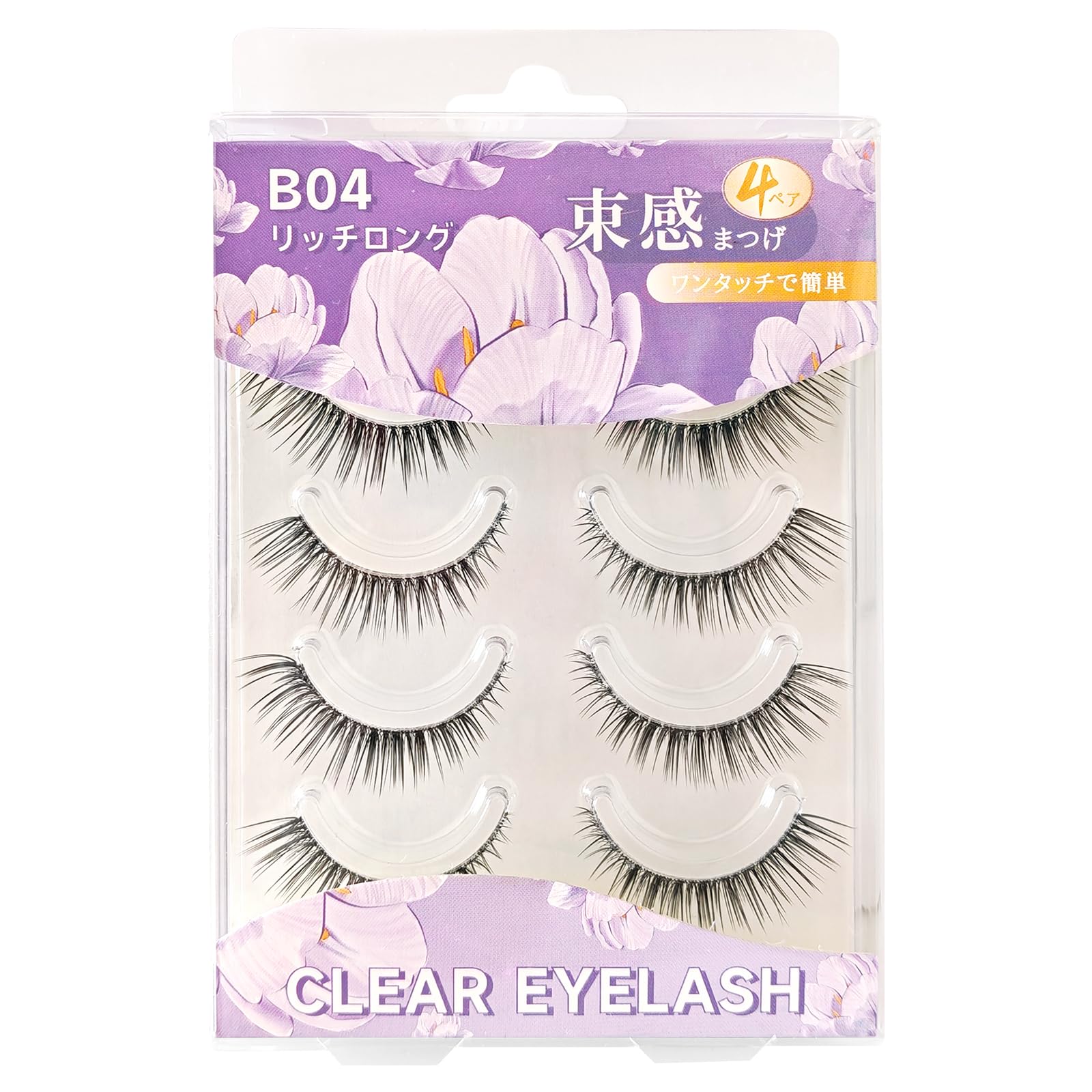 

CLEAREYELASH False Eyelashes, 4 Pairs, Natural Look, Lightweight, 3D, Transparent Band, for Korean Idol-Style Makeup, Doll Eyes (Adhesive not