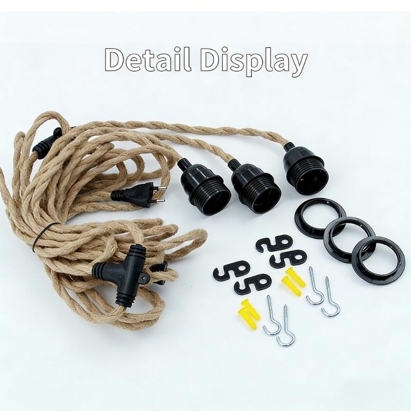 Twisted Rope Pendant Lights Cord E27 Lamp Base Industrial Pendant Lamp Light Cord for Farmhouse Restaurant Home