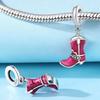 Copper Cute Pink Boot Pendants Bracelet Charms Fit Women Jewelry Party Beads Diy Fine Gifts Decorate Accessories
