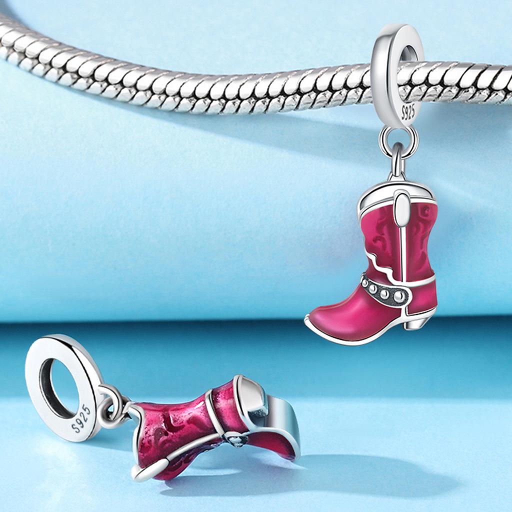Copper Cute Pink Boot Pendants Bracelet Charms Fit Women Jewelry Party Beads Diy Fine Gifts Decorate Accessories