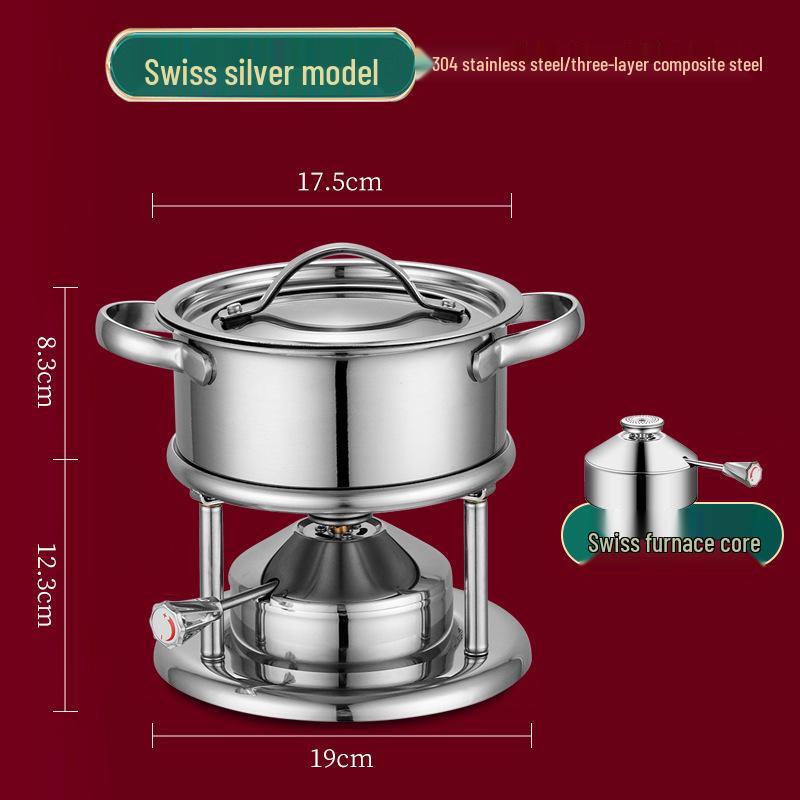 Pentola calda compatta in acciaio inossidabile svizzero: Shabu-Shabu Monoporzione con Fornello Gonfiabile Portatile