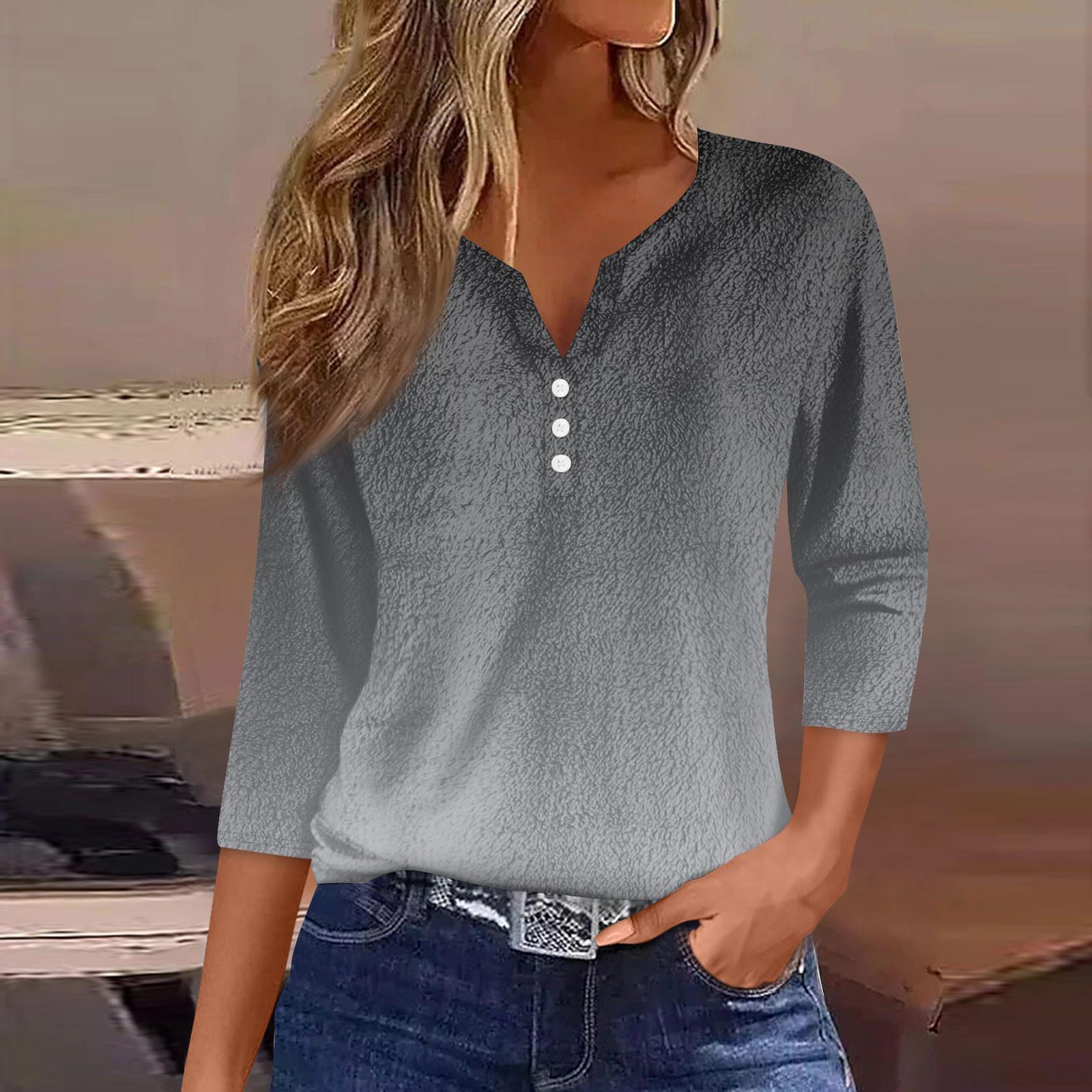 

Жіноча модна повсякденна футболка з принтом і рукавами 7/10 на гудзиках XL