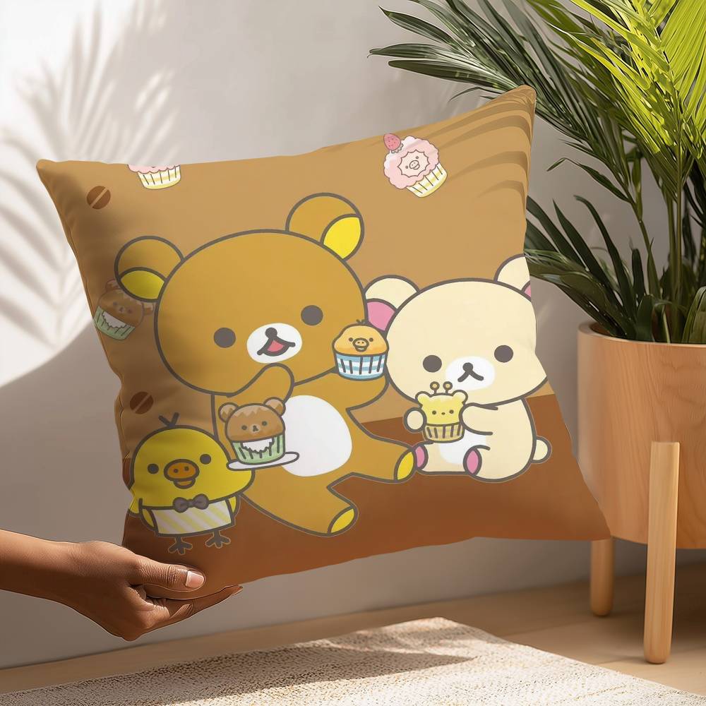Cute Cartoon Rilakkuma Pillow Case Plush Fabric Soft  Pillowcase Double Sided Print Cushion Cover Household Gifts