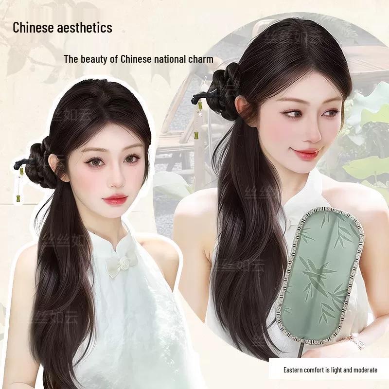 Women's Simulated Hair Braided Ponytail Wig - National Style Qipao, Cool and Stylish Chinese-Inspired Design