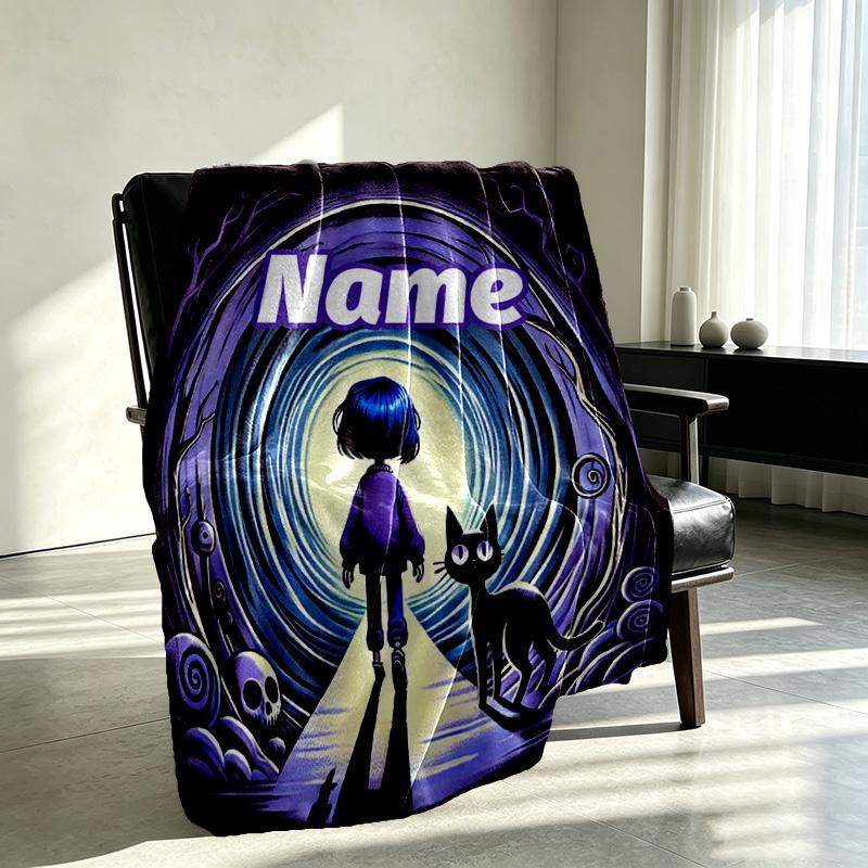 Custom Name Personalized Coraline Print Blanket, Home Decor, Bedroom, Sofa, Camping, Couch, Gifts for Birthday Christmas