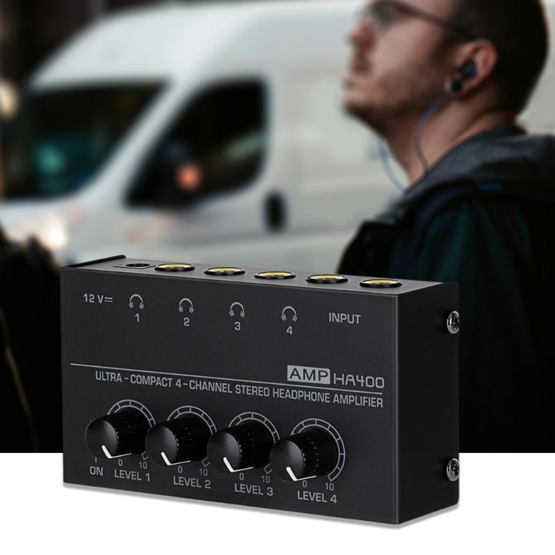 4kanálový sluchátkový zesilovač se zvukovým mixážním pultem, nezávislým ovládáním zvuku a nízkým šumem, navržený pro studiové použití