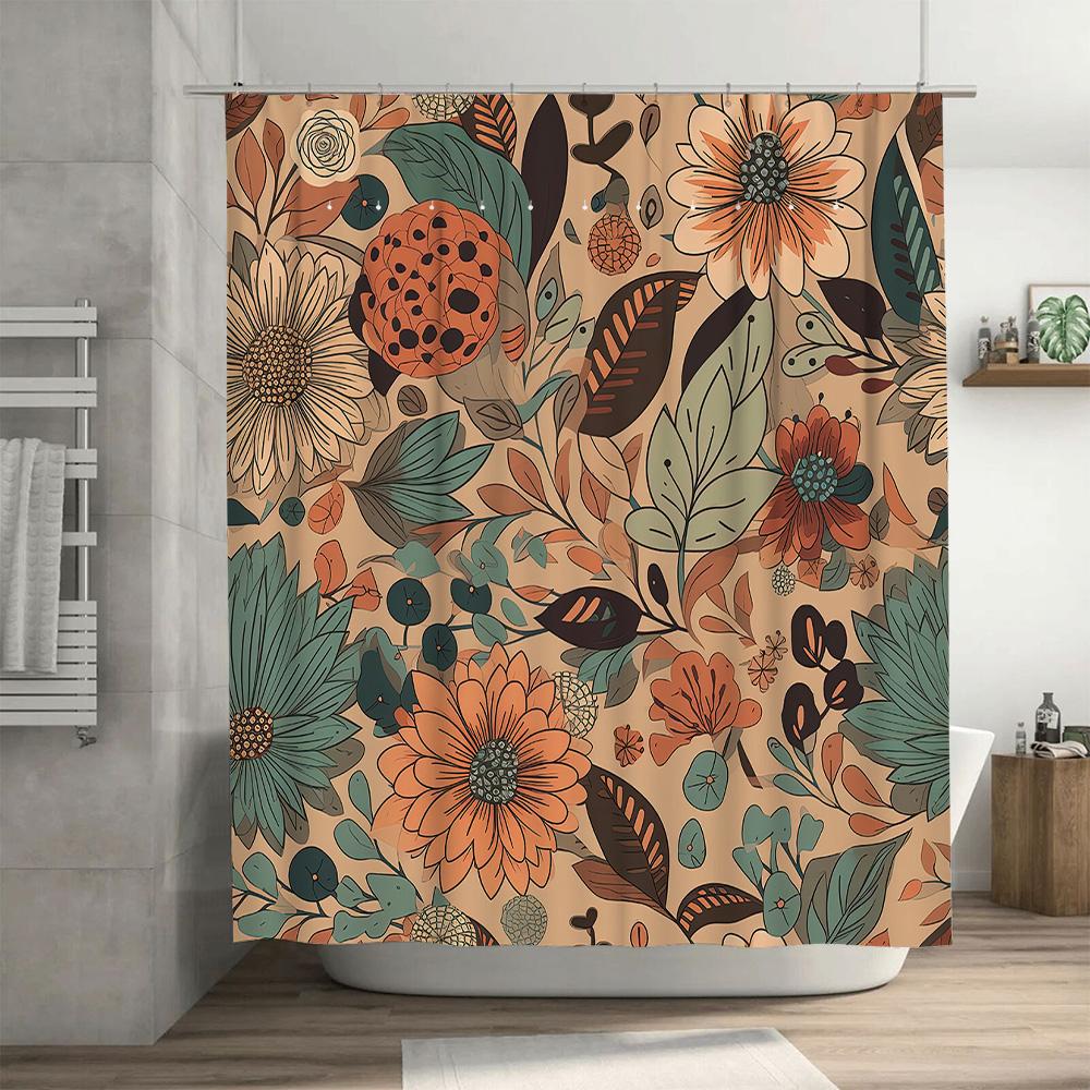 Modern Floral Shower Curtain Rustic Bathroom Decor Neutral Color Palette For Home