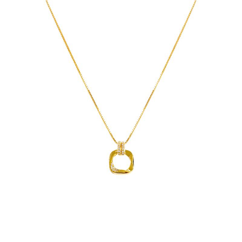 Colar Pingente Geométrico de Prata - Elegante Corrente Clavicular de Alto Padrão para Moda Outono/Inverno