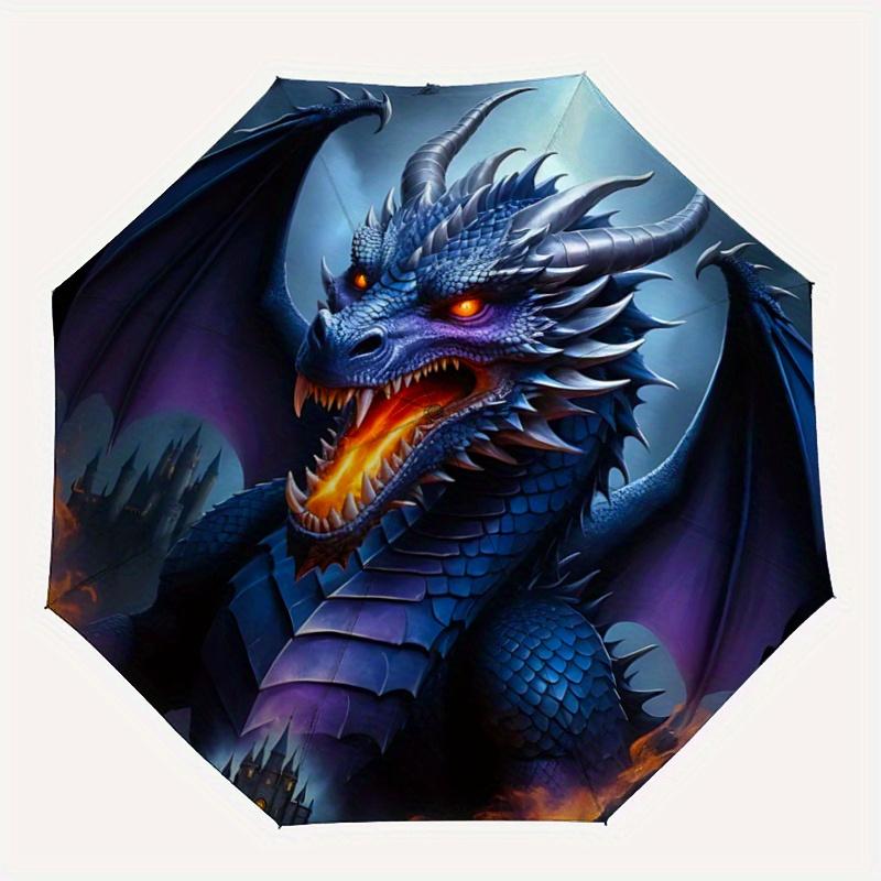 1pc Dragon Themed Automatic Opening and Closing Umbrella - Lightweight 3-Fold Design, Suitable for Fans, Travel, Daily Use, Interesting Shape, Co