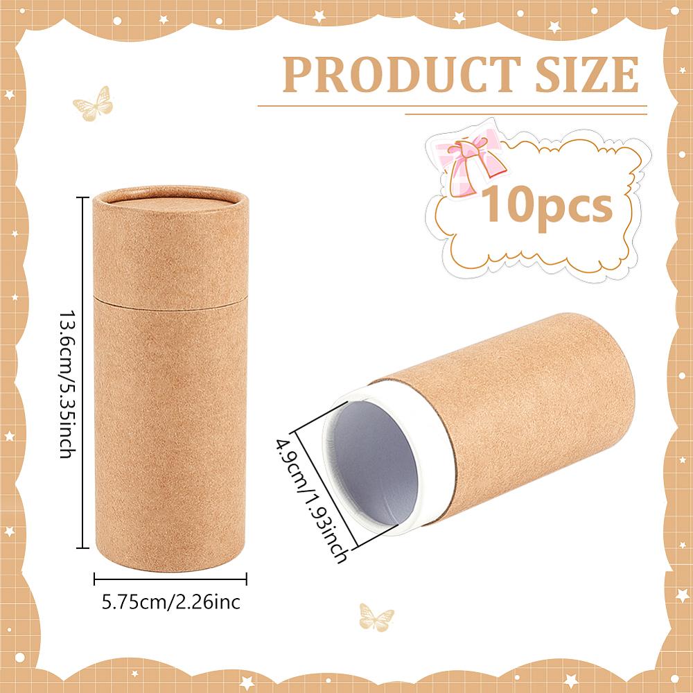 10pcs Cardboard Gift Package Boxes Column Light Khaki 136x57.5mm Inner Diameter: 49mm