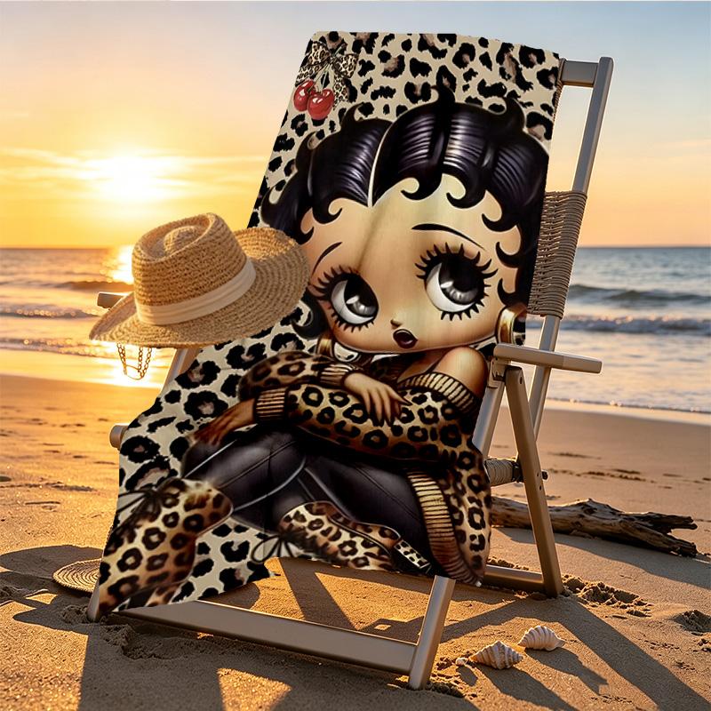 Betty Boop Print Beach Towel Design, Soft, Lightweight. for Home Bathroom, Spa, Pool, Yoga, Surfing, Camping, Gift for Family, Friend