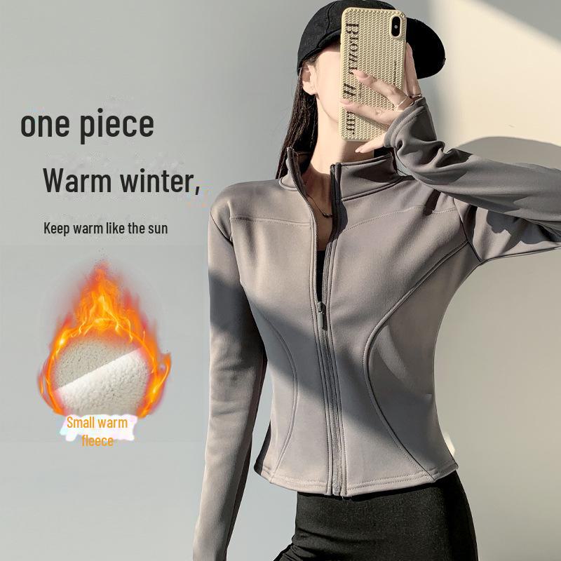 Damen H115 Yoga Jacke: Herbst/Winter Laufen & Radfahren Slim Fit mit Samt, durchgehender Reißverschluss, lange Ärmel