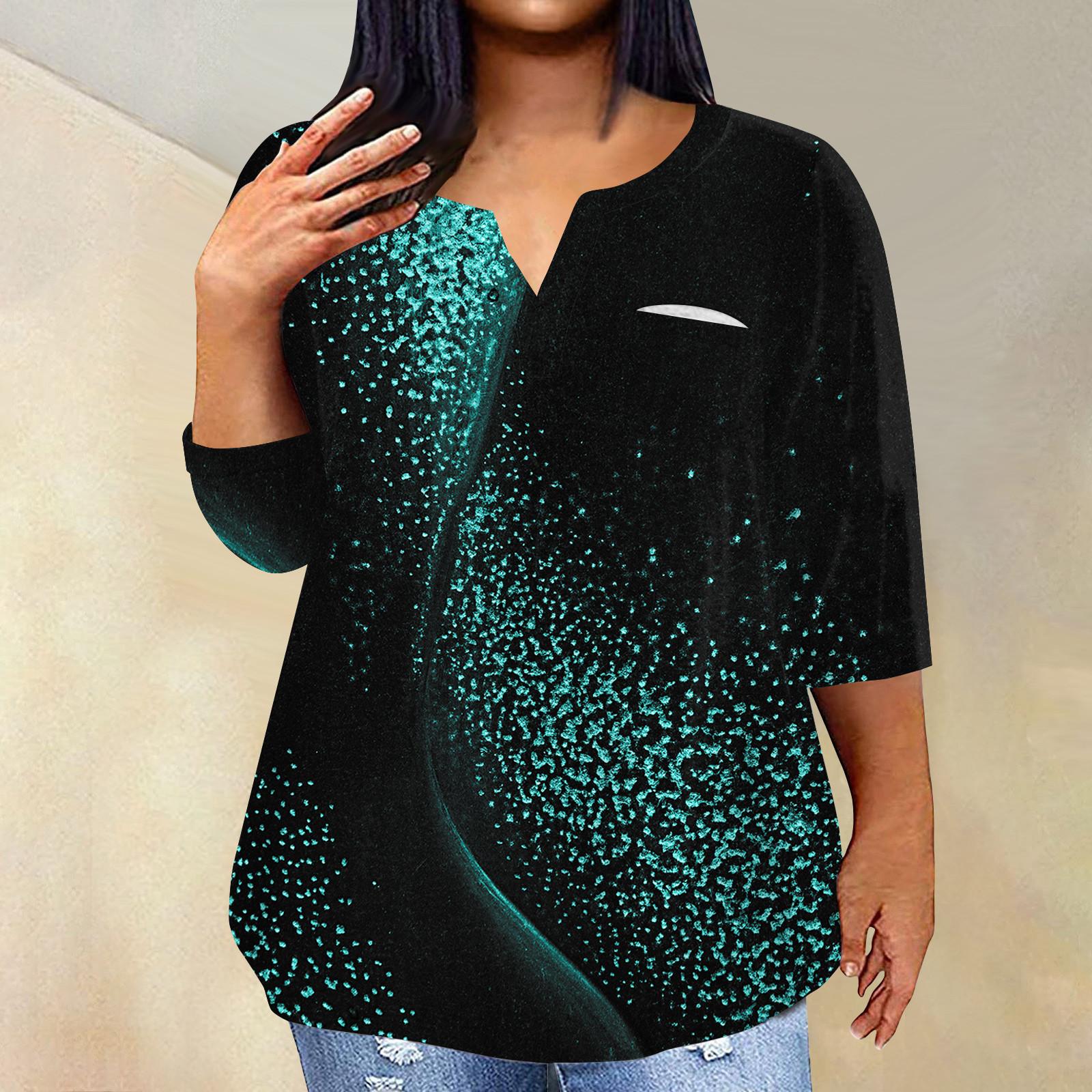 

Женский модный повседневный пуловер с рукавами три четверти и V-образным вырезом с принтом, топ с рукавами 4/3 XXL циан