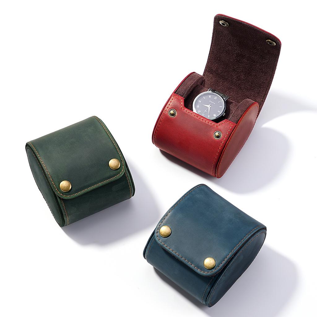 Einzelsteckplätze Crazy Horse Hülle Echte Leder-Uhrenarmband-Hülle Halter Klassisch für Schmuck Rindsleder Aufbewahrung Uhr Vitrine