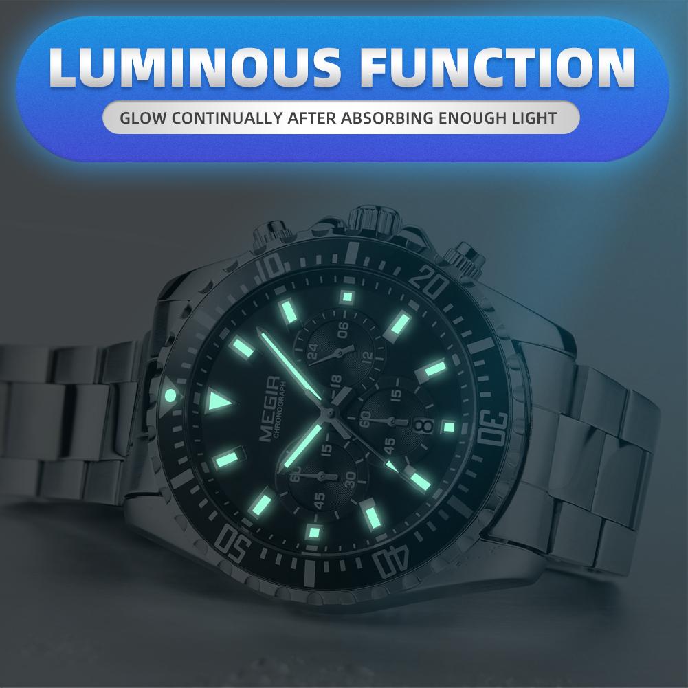 MEGIR Original Luxury Business Men Quartz Watch Stainless Steel Chronograph Men's Sport Wristwatch Clock Relogio Masculino 2064