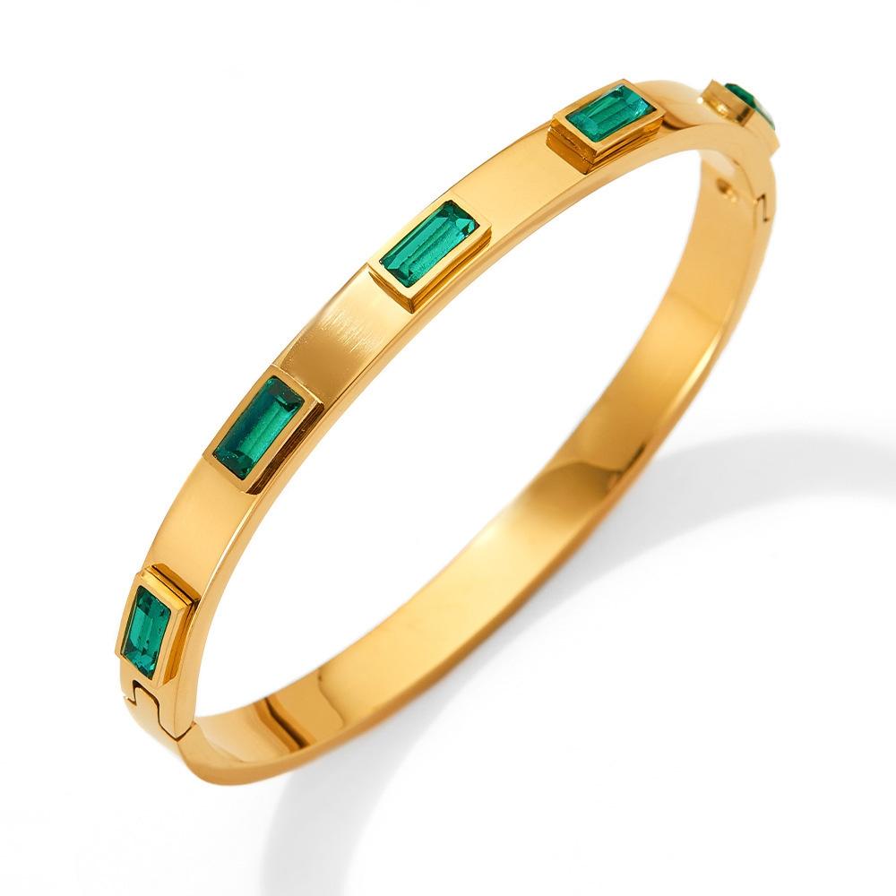 

Htpwe Набор браслетов для укладки из нержавеющей стали с инкрустацией зеленым цирконием для женщин, с 18-каратным покрытием, парный, праздничный подарок, браслет на каждый день с цирконием