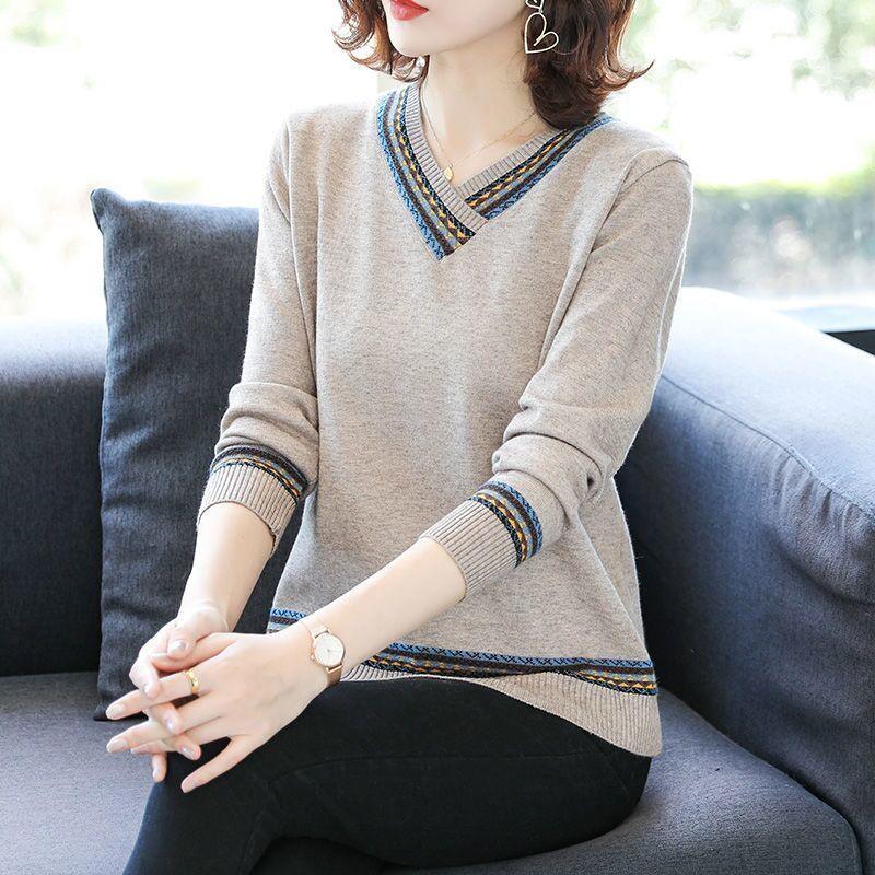 Women's Autumn & Winter Short-Style Pullover Sweater Sweetheart V-Neck Loose Knit Base Layer Top