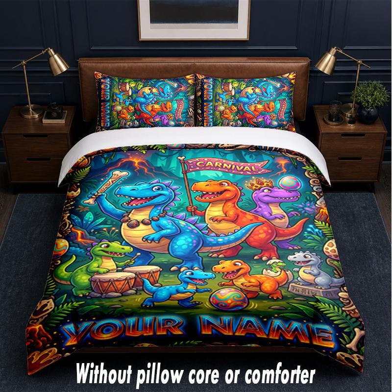 Dinosaur Theme Custom Text Or Name 3Pcs Bedding Set,1 Flat Sheet & 2 Pillowcases Personalized Home Bedding