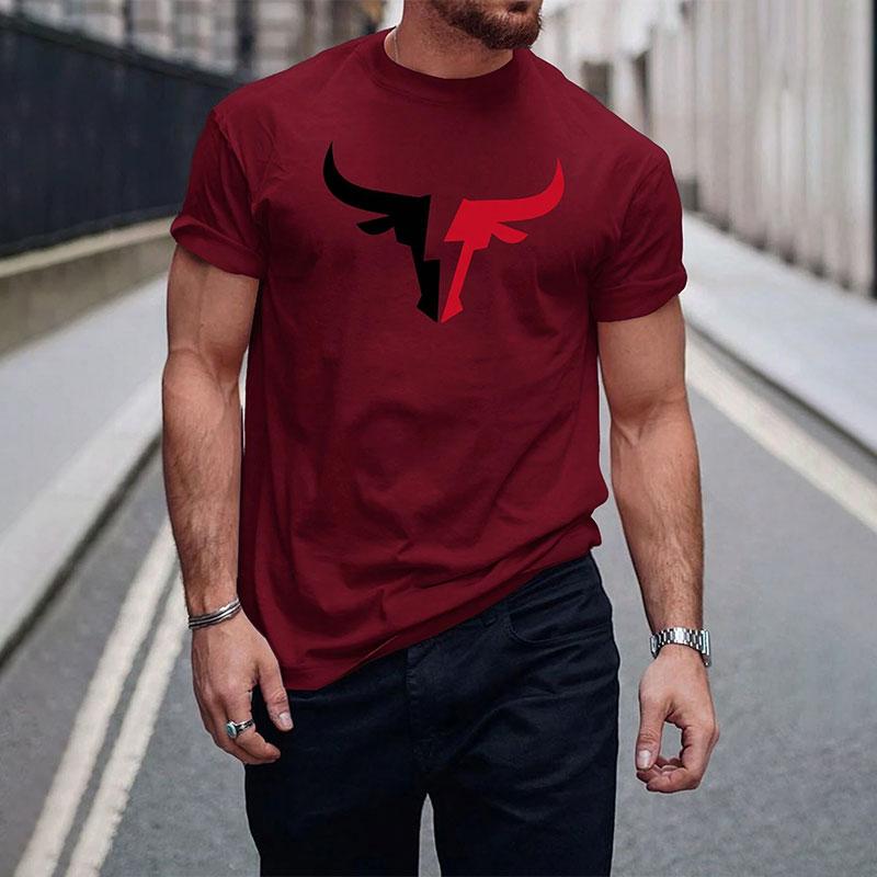 Fashion Cow Head Print Short-sleeved T-shirt New Men's Round Neck Fitness Sports Short-sleeved Tops Summer Simple Men's Clothing
