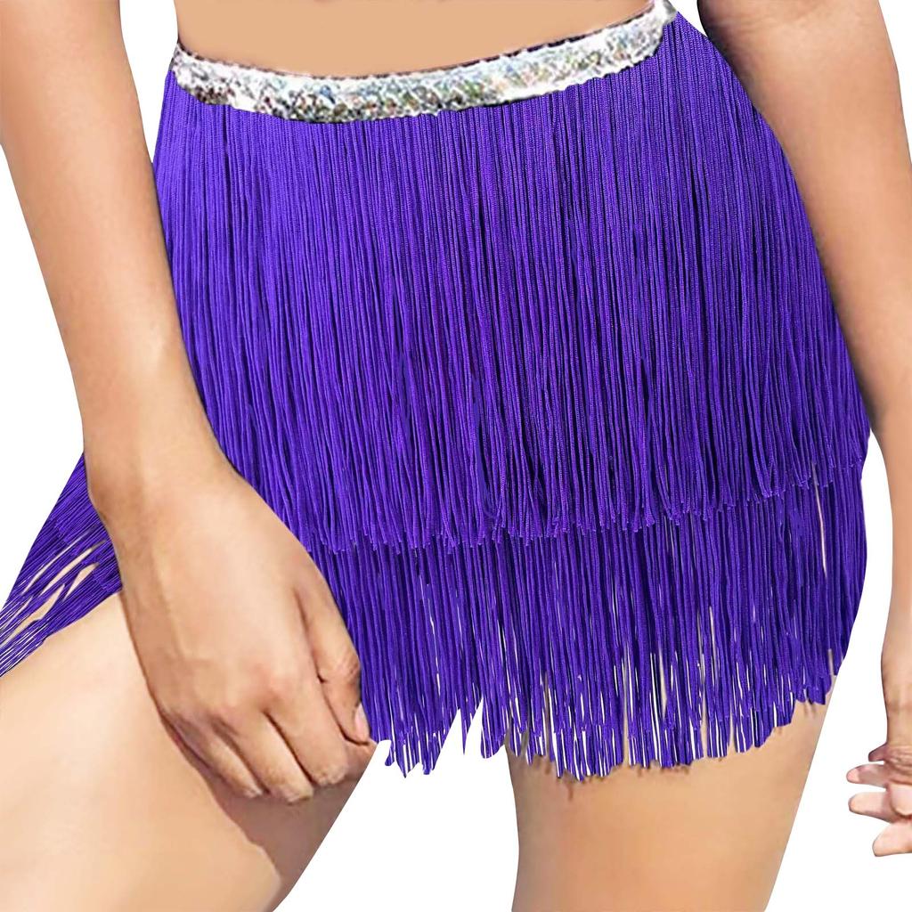 Women's Layered Fringe Dance Skirts Sexy Sequins Ballroom Latin  Skirt Festive Rave  Skirt