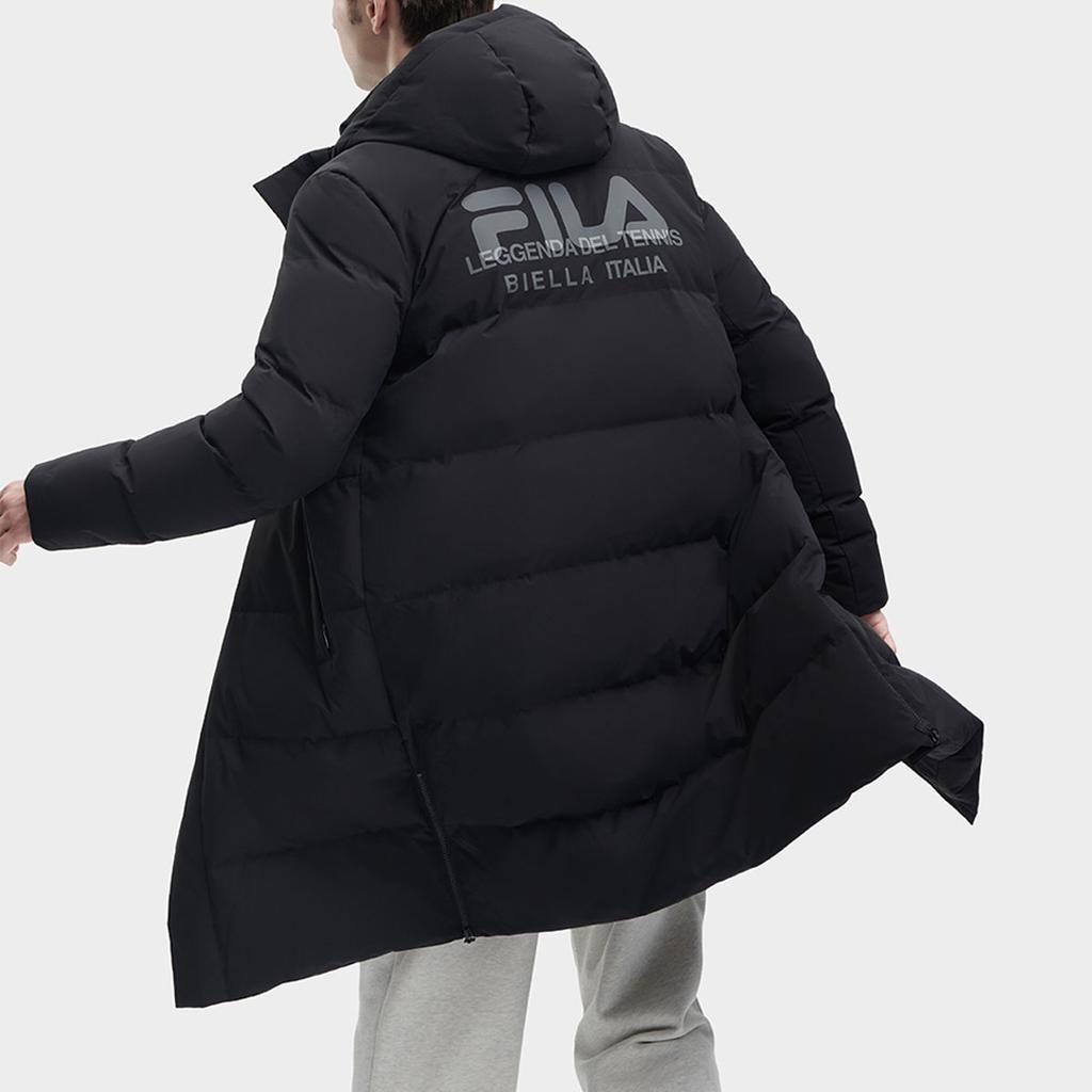 FILA Logo Printed Long Hooded Casual Down Jacket Men Outerwear Black F11M349907R-BK