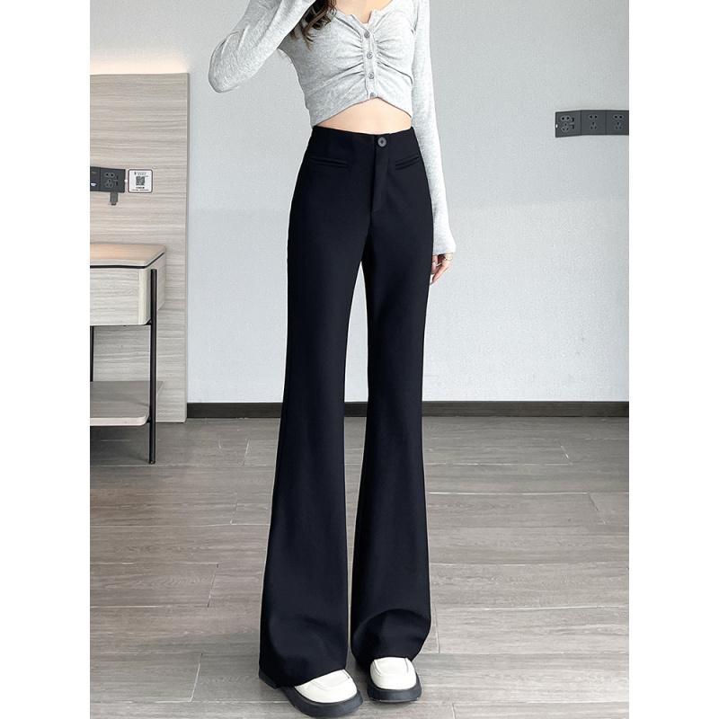 Black Flared Pants for Women 2025 Autumn Winter New High Waist Slimming Slightly Flared Pants Floor-Length Straight Narrow Suit Pants