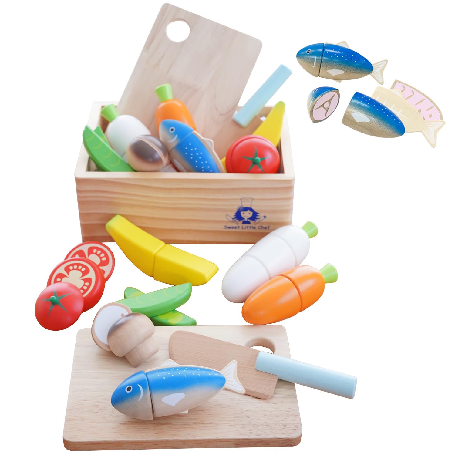 

Alex Sanga Wooden Pretend Play Set with Magnets, Built-in Fish, Safety Inspection Compliant, Easy-Cutting Pretend Play (First Set, Standard)
