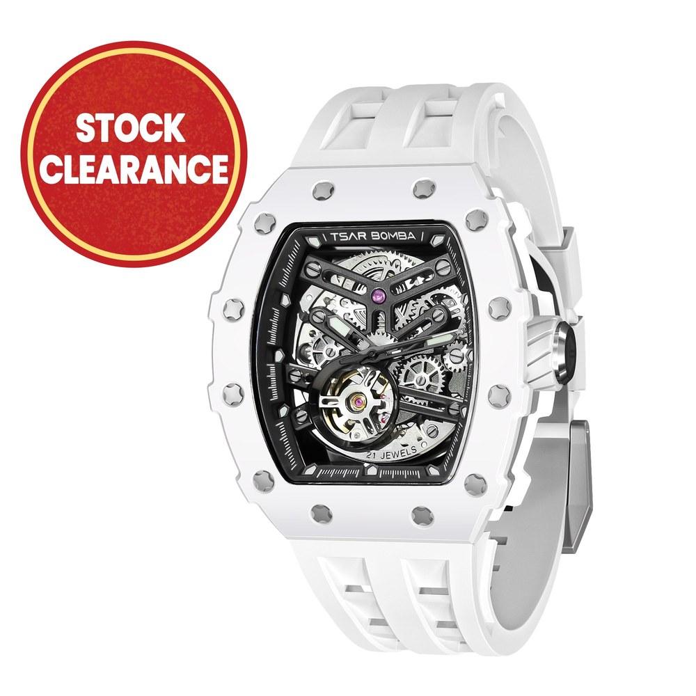 TSAR BOMBA Automatic Men's Wristwatch Tonneau Shape 5 ATM Water Resistant Stainless Steel Ceramic White Business Casual Luxury Sports Fashion Barrel