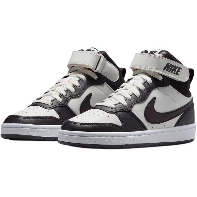 Nike Court Borough 2 Slip Resistant Abrasion Resistant Mid top Kids' Skateboarding Shoes White Burgundy Teenagers Sneakers CD7782-126