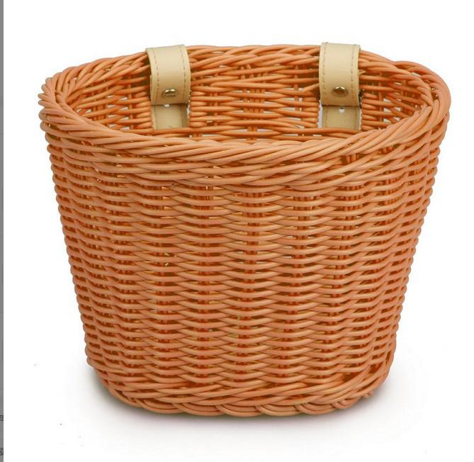 Hand-Woven Rattan-Style Detachable Bicycle Storage Basket for Children's Scooters - Small, Lidless