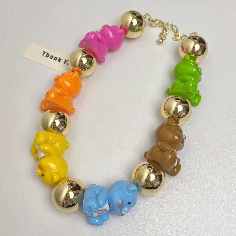 New Fashion Acrylic Colored Animal Bead Choker DIY Necklace for Girls Cute Sweet Trend Jewelry Accessories