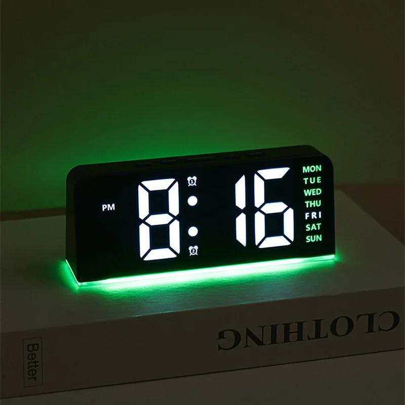 LED multi-functional digital clock with three adjustable brightness levels, mood light temperature display, digital alarm clock