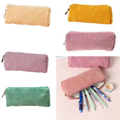 Large Capacity Pencil Bag Corduroy Pencil Pouches Zippered Pen Case Stationery Bag Makeup Storage Bag Cosmetic Bag